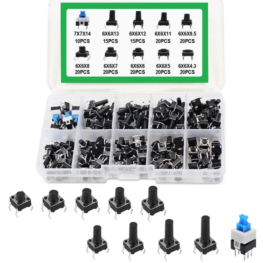 【LAXIR】 押しボタンスイッチ タクト スイッチ セット 10種類 180個入り 4ピン 押しボタンスイッチ 小..