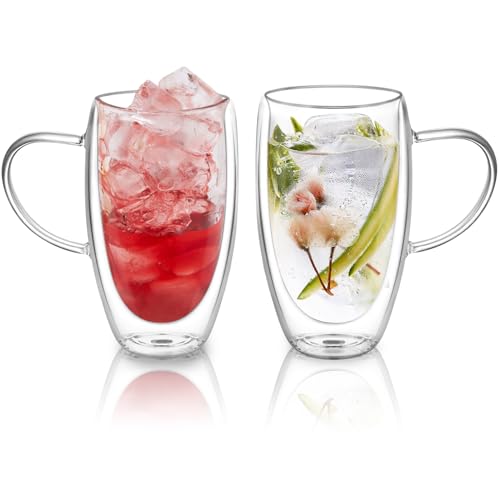 QuiExact ダブルウォールグラス 450ml 2個セット 保冷 保温 耐熱 二重 グラス ダブルウォール コップ 結露しないグラス 二重グラス アイスコーヒー グラス マグカップ ガラス 二重構造 二重ガラスコップ 2重 グラスコップ ティーカップ タンブラーグラス 透明 おしゃれ シンのサムネイル