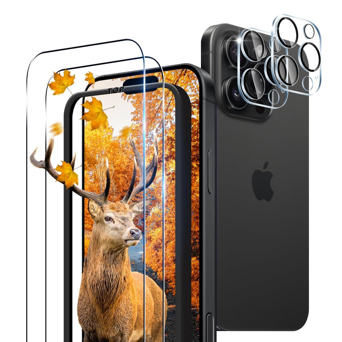 【2+2枚セット 指紋認証対応】 ガイド枠付き 用 iPhone 16 Pro Max ガラスフィル ...