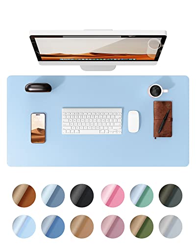 YSAGi デスクマット レザー デスクパッド 大型マウスパッド ノンスリップ PUレザー デスクブロッター ラップトップデスクパッド オフィス 家庭用防水 デスクライティングパッド(白藍, 60 35cm)