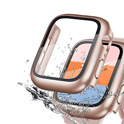 【2023防水設計】DIKESHGU for Apple Watch防水ケース Series9/7/8 41mm/45mm アップルウォッチ シリーズ9/7/8用保護カバー ガラスフィルム 一体型 PC素材 タッチ感良好 アップルウォッチ第7/8世代 用 カバー Apple Watch 9/7/8 アクセサリー (ローズゴールド,41mm)