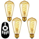 ANWIO LED電球 4個セット エジソンランプ E26口金 300LM 4.5W(20W形相当) リモコン付き フィラメント電球 遠隔操作 装飾電球 雰囲気...