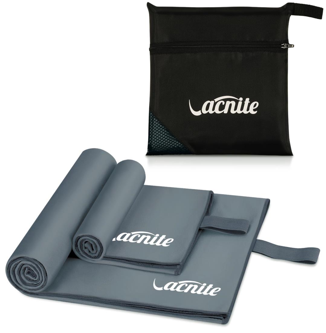 VACNITE 2枚 速乾タオル 152*78cm+80*38cm スポーツタオル 収納袋付き 超吸水 柔らかい 色褪せない 防臭 高い耐久性 軽量 湿気 梅雨対策 旅行タオル バスタオル 水泳/スポーツ/旅行/家庭用 (2枚セット ダークグレー)