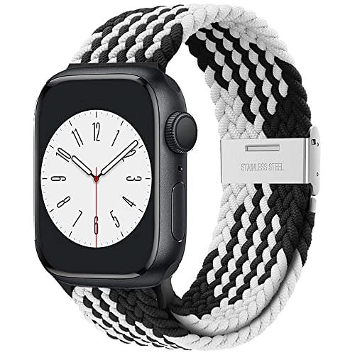 アップルウォッチ バンド Apple Watch バンド 編み込み 伸縮 調整可能 ソロループ Series 8 7 6 SE 5 4 3 2 1 Ultra 49mm 45mm 44mm 42mm 41mm 40mm 38mm 全機種対応 スポーツバンド ナイロン ベルト (グラデーション-ブラック, 41mm/40mm/38mm)