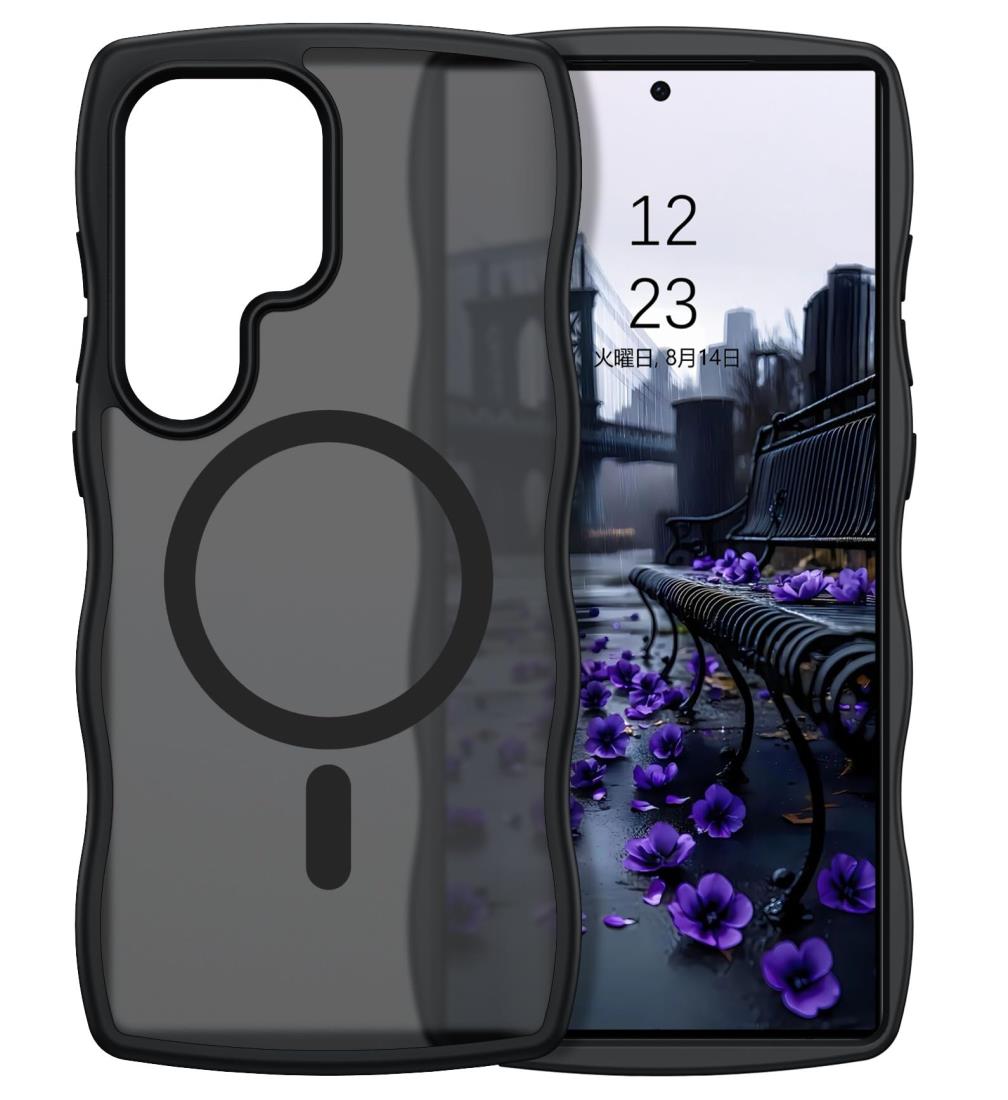 GUAGUA Samsung Galaxy S25Ultra ケース MagSafe対応 ウェーブ 半透明 可愛い マグセフケース うねうね 可愛い クリア 耐衝撃 指紋防止 ギャラクシー S25Ultra マグネット バンパー ワイヤ レス充電 マット感 滑り止め ストラップホール付き サムスン ギャラクシー S25ウルト