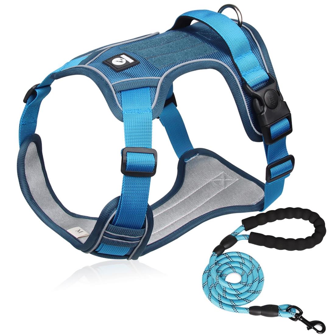 【柴犬に強力推薦】 XINIDEA 頑丈で耐久性に 犬用ハーネスセット、背面に名前タグを貼り付け可能，小型犬、中型犬、大型犬、超大型犬用、1.5mリード付き、ノーストレス窒息防止、調整可能なオックスフォード素材のアウトドア犬用ベスト、ダブルDリング、夜間反射デザイン。（