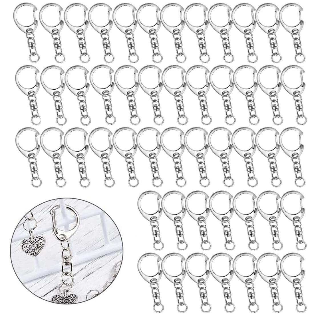 キーホルダー 金具 キーホルダーパーツ 50個入り 全長4.7CM ナスカン レジン パーツ キーホルダーパーツ 回転フック 丸カン 付き ハンドメイド キーリ...