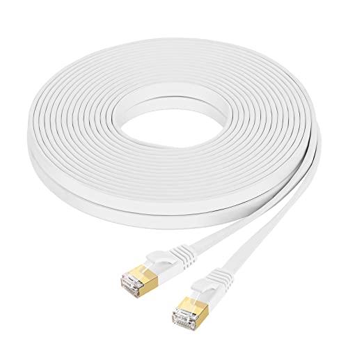 FOSTO Cat8 LANケーブル 8m フラット カテゴリー8 イーサネットケーブル ネットコード ウルトラフラットケーブル らんけーぶる 高速 RJ45コネク爪折れ防止 ルーター、モデム、プリンター、PS4、PC、Mac、XBoxに対応 (8m, ホワイト)