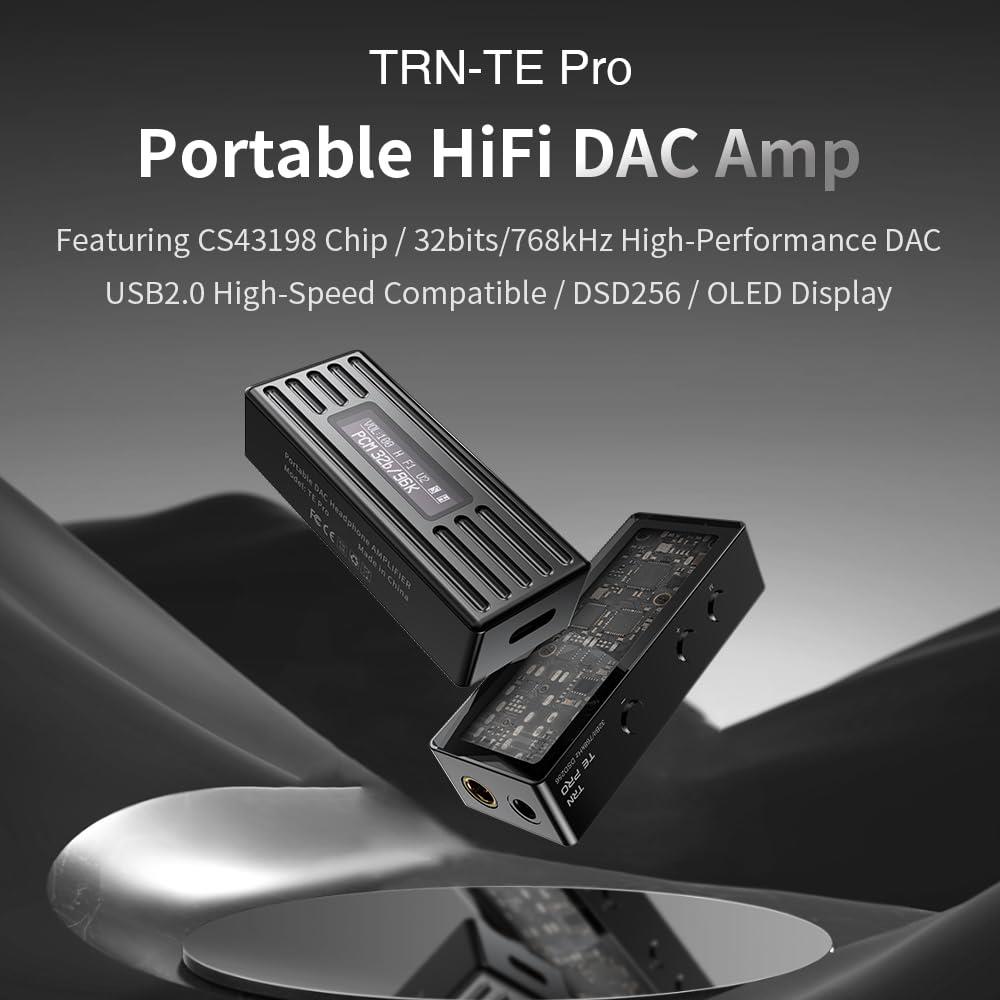 TRN TE Pro 小型アンプ DAC スマホ AMP 32bit/768kHz DSD256 チップCS43198 ハイレゾ対応 イヤホンアンプ ポータブル ヘッドホンアンプ Type-C タイプC 3.5mm 4.4mm ジャック ケーブル着脱式 アルミハウジング (ブラック)