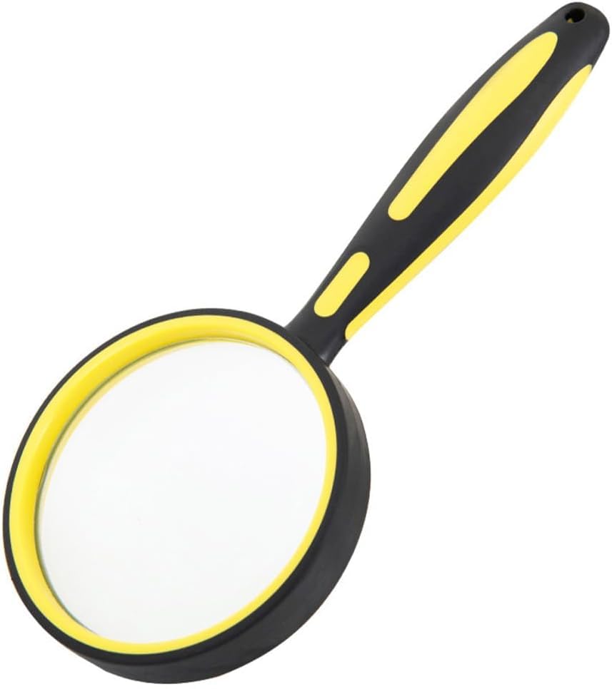 AnnTec 手持ちルーペ 拡大鏡 虫眼鏡 拡大レンズ 10倍ルーペ レンズ径50mm 携帯便利 高倍率タイプ 見やすい 大レンズ 地図 雑誌 新聞 読書用 子ども、高齢者及び専門家使用可能 (イエロー)