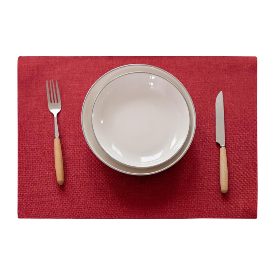 Demetex ランチョンマット 布製 綿麻 マット 二層生地縫製 無地 和風 柔軟性 厚手 断熱 滑り止め お手入れ簡単 丸洗い キッチン 飾り 家庭用 レストラン用 部屋 食堂 ホテル 幼稚園 家庭食事マット シンプル ワインレッド