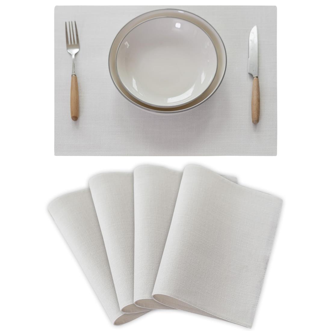 Demetex バーシブル ランチョンマット 布製 綿麻 おしゃれ 北欧 雑貨 ランチマット パーティー 高級 プレイスマット プレースマット 無地 テーブルウェア ギフト プレゼント 4枚セット、純白