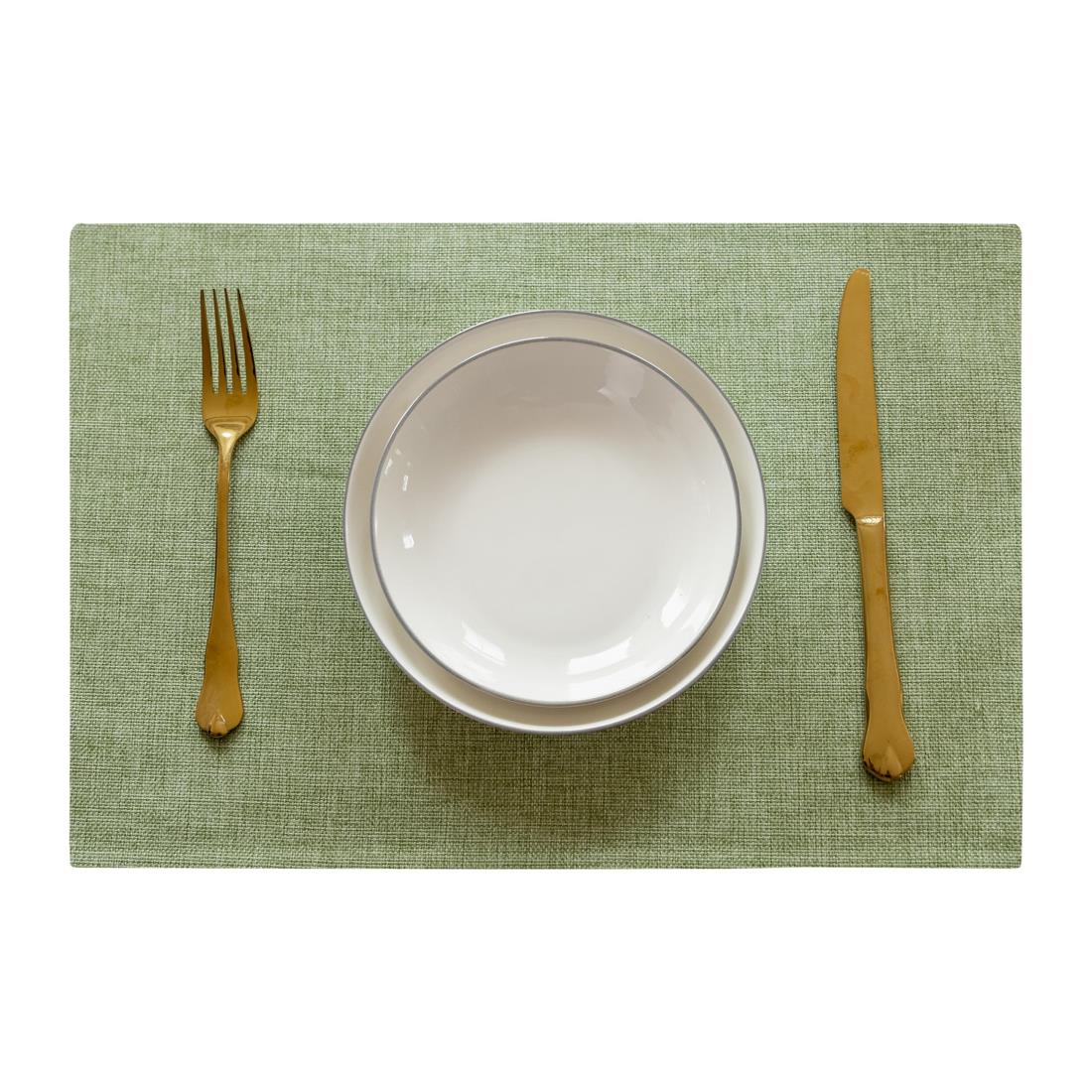 Demetex ランチョンマット 布製 綿麻 マット 二層生地縫製 無地 和風 柔軟性 厚手 断熱 滑り止め お手入れ簡単 丸洗い キッチン 飾り 家庭用 レストラン用 部屋 食堂 ホテル 幼稚園 家庭食事マット シンプル グリーン