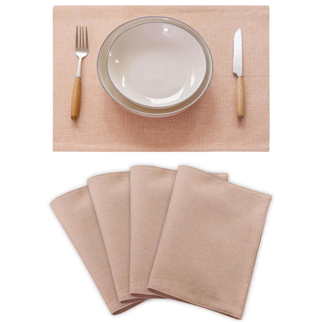 Demetex ランチョンマット 布製 綿麻 マット 二層生地縫製 無地 和風 柔軟性 厚手 断熱 滑り止め お手入れ簡単 丸洗い キッチン 飾り 家庭用 レストラン用 部屋 食堂 ホテル 幼稚園 家庭食事マット シンプル 4枚セット、ピンク