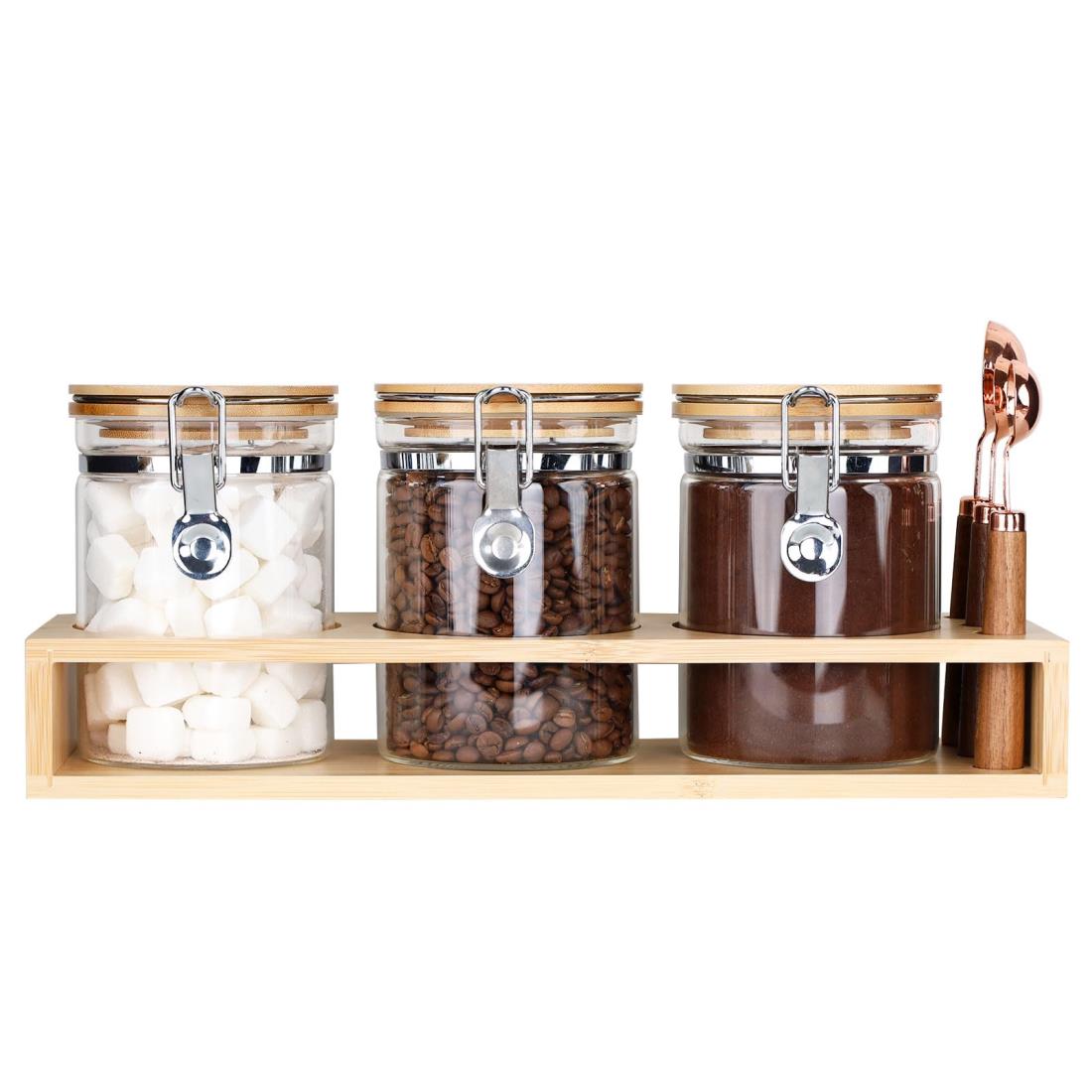 KKC コーヒーまめ 豆 保存容器 密閉 800ML コーヒーキャニスター スプーン付き ガラス 密閉保存瓶