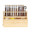 KKC コーヒーまめ 豆 密閉保存容器 1200ml 密閉 ガラスキャニスター3本、スプーン3本、引き出し付き竹製スタンド付き ティーパックコーヒーまめ 豆収納 保管 珈琲豆 お茶の葉 抹茶 砂糖 海苔 ナッツ その他の乾物を保管するのに適しています(3)