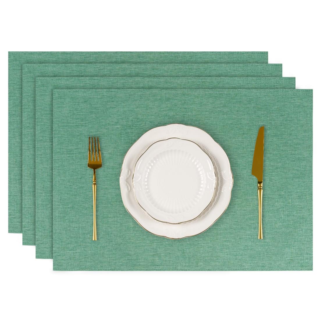 AooHome ランチョンマット 撥水 綿痲類 30x45cm 二層生地 両面使える 無地 和風 断熱 滑り止め おしゃれ 布製 給食 食事マット お手入れ簡単 家庭用 キッチン レストラン 4枚セット グリーン