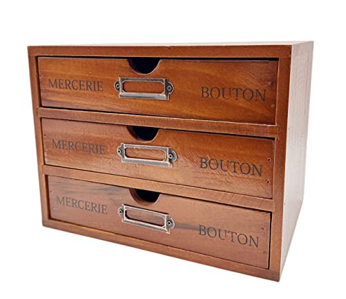 Ansimple ビンテージ風 ナチュラルな 木製 引出し付き 収納ボックス 木箱 木製引き出し 小物整理整頓 ..