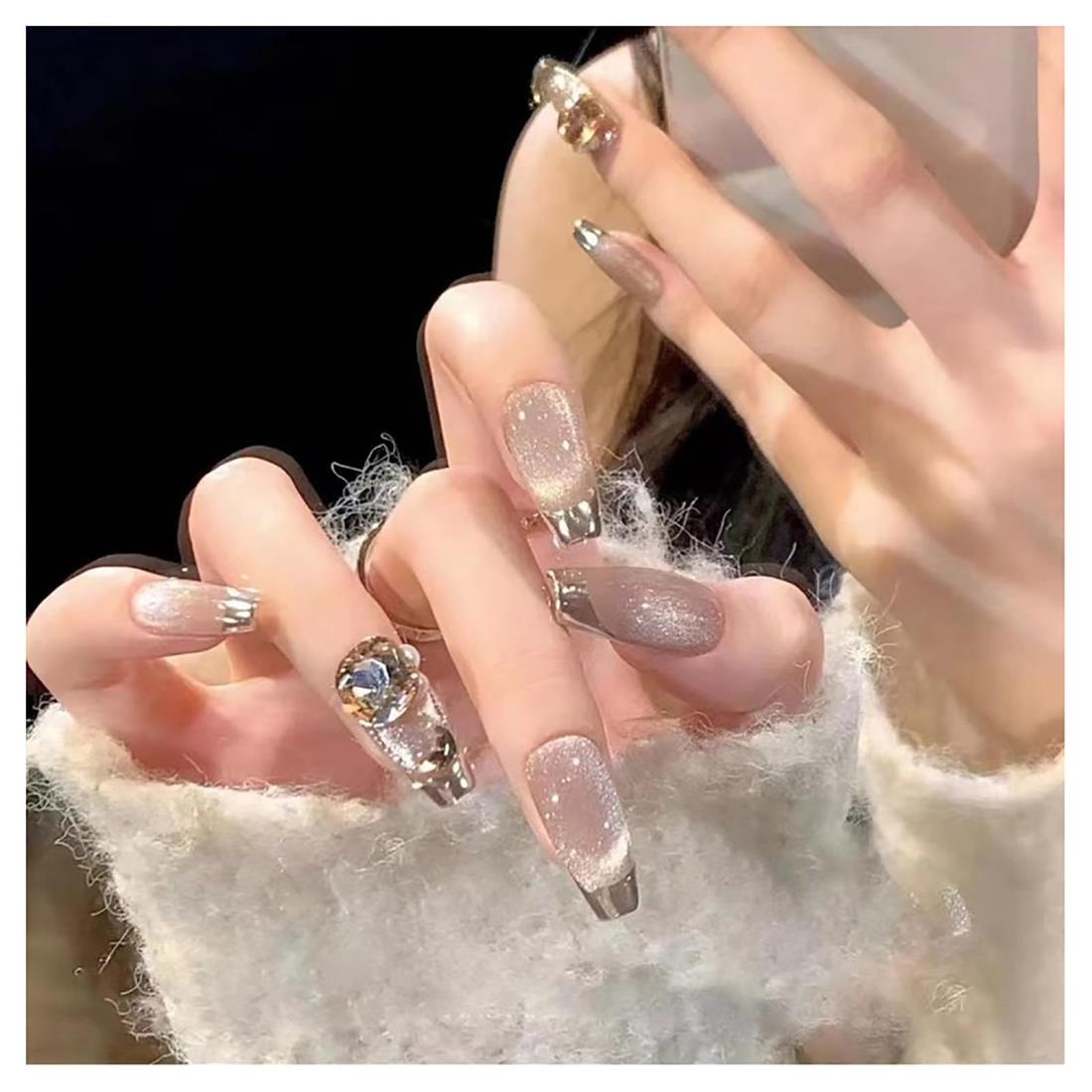 SEMTIM ネイルチップ 24枚入 ミディアム ショート ラウンド つけ爪 短め ネイルチップ ミディアムロング ネイル 人気 和風 かわいい シンプル おしゃれ成人式 入学式 卒業式 付け爪 チップ (BY1016)