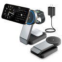 JOYYTECH 充電器 3in1 Magsafe充電器 アップルウォッチ 充電器 15W充電器 マグセーフ充電器 iPhone16/15/14/13/12/Apple Watch Airpods/2/3/Pro/Pro 2に対応 マグネット式充電 「QC 3.0 PSE認証済アダプター付属」 置くだけ 充電スタンド 折りたたみ式 日本語
