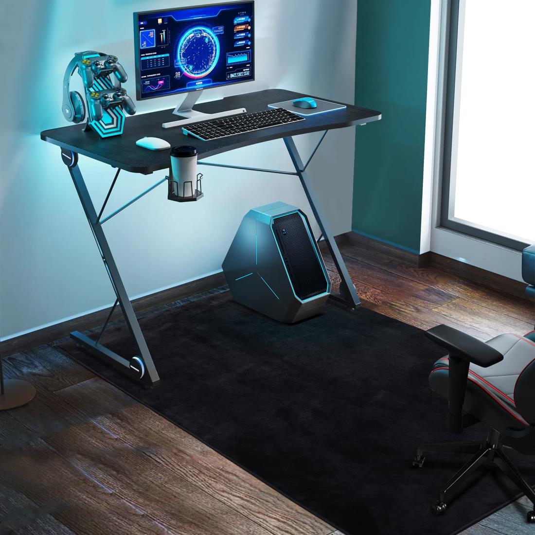 FUNHOO ゲーミングチェアマット 80×100cm チェアマット カーペットタイプ 滑り止め加工 フランネルタイプ フローリングマット 騒音対策 床暖房対応 床保護 傷防止 ブラック