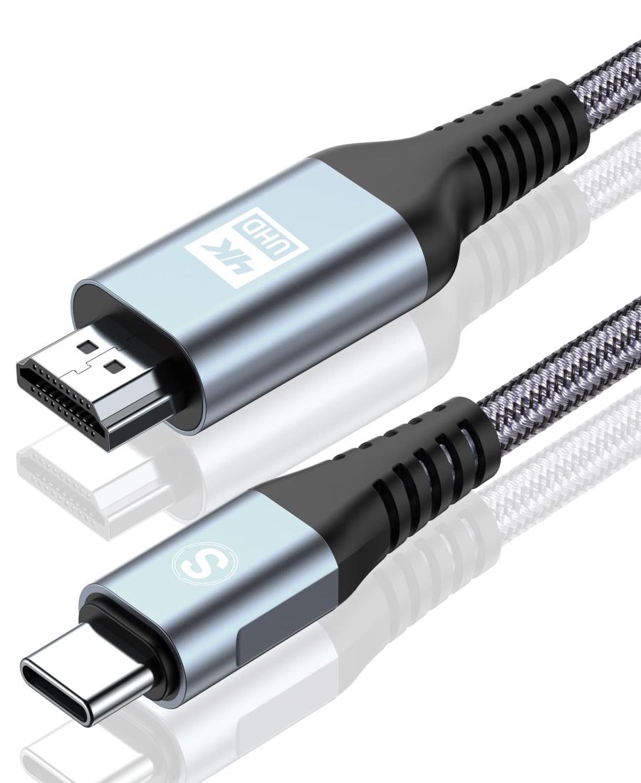 HDMI Type-C 変換ケーブル 6M, 4K USB C HDMI 変換ケーブル Thunderbolt3対応 ナイロン編み 映像出力 携帯画面をテレビに映す タイプC HDMI 変換ケーブル iPhone15 Pro Max,MacBook Pro/iPad Pro/iMac/XPS 15 / Surface Book/Galaxy S24 S23 S22 S21 等対応-灰