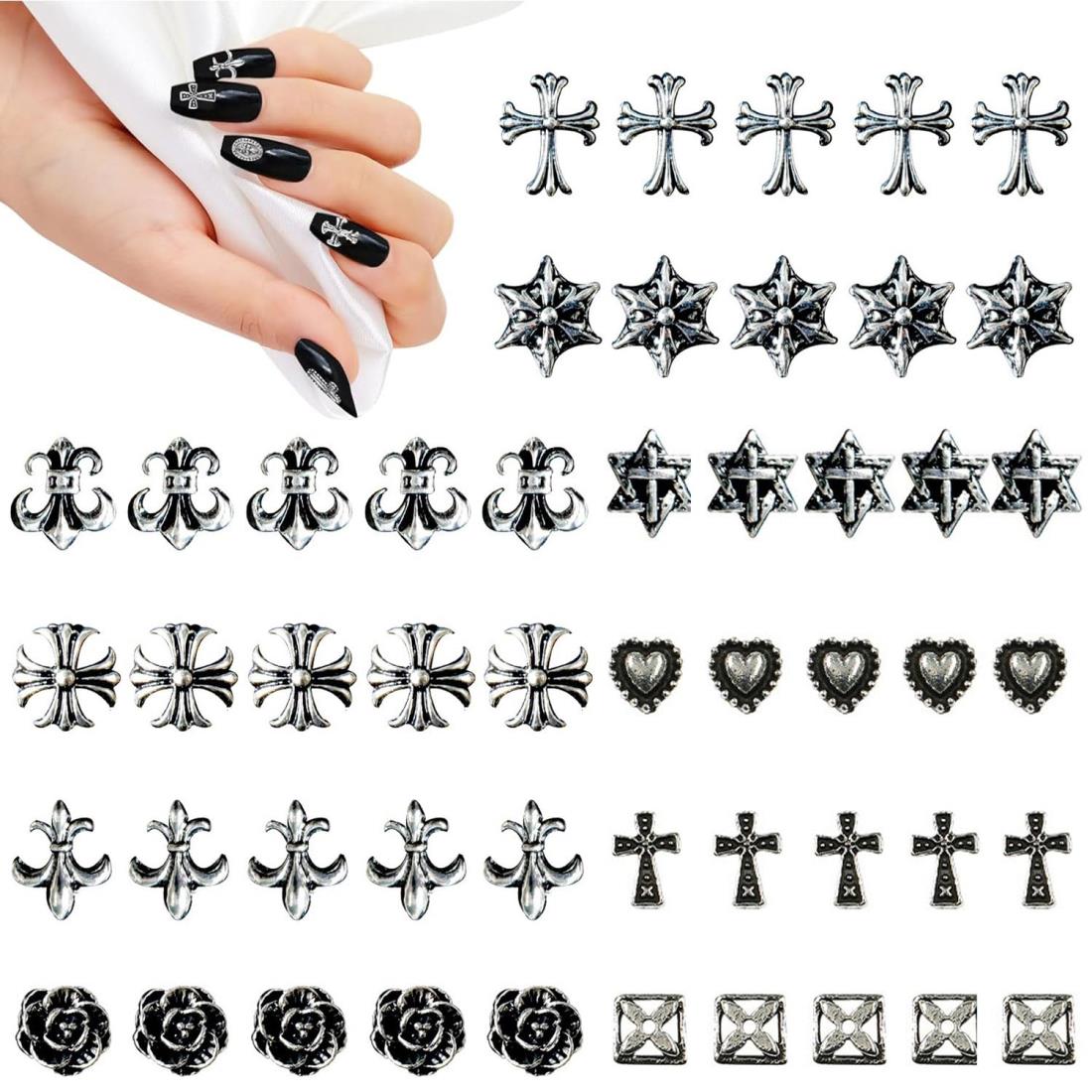 ネイルパーツ メタルパーツ 3D 50個/60個 パーツ レトロ 十字架 DIYクラフトアクセサリー 合金の ネイルリベット レトロ シンプルさ 軽量で贅沢なス...