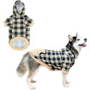 BINGPET 犬 服 冬 ペット服 おしゃれ チェック柄 犬の服 犬 犬用パーカー フーディー ペット 防寒 犬洋服 シャツ 秋 春 衣装 ベスト 犬 サークル スポーツ服 柔らかさ 家着 袖あり お散歩 ポリエステル 犬用服 ドッグウェア タンクトップ 小型犬 中型犬 大型犬 Lサイズ ベー
