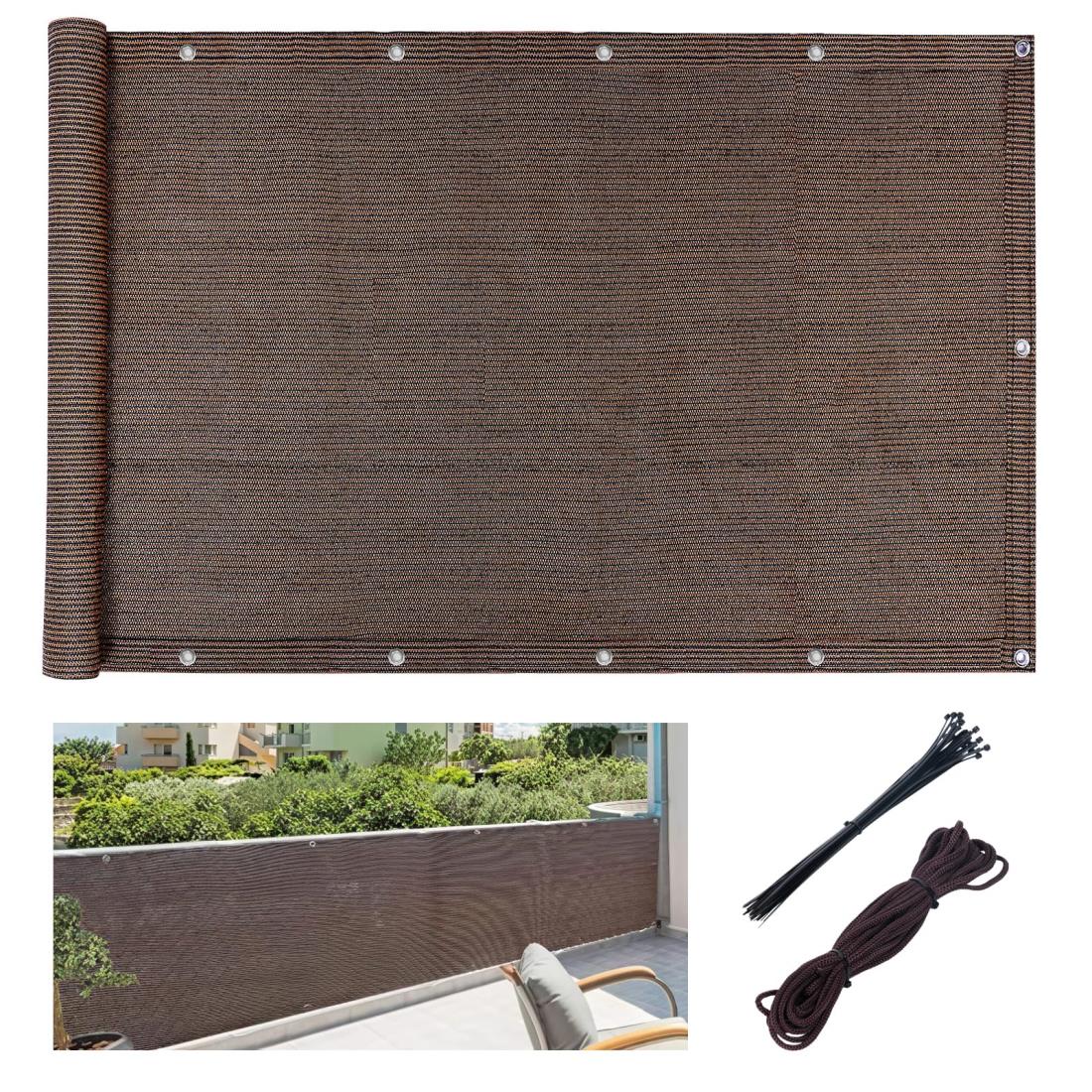 DANOFY ベランダ 目隠し シェード 600x100cm - 高密度ポリエチレン 風通し良い uvカット プライバシー保護 バルコニーシェード マンション フェンス 家 庭 モカ色