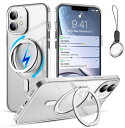 iPhone12 Pro Max 用 ケース Magsafe対応【360°回転可能な Magsafeリングスタンド ホルダー 一体型・ストラップ1種付き】アイフォン12 プロ マックスカバー スタンド機能 縦横両対応 HILEGENER スマホケース カメラレンズ保護 あいほん12 Pro Max 透明マット感 隠しスタンド(2)