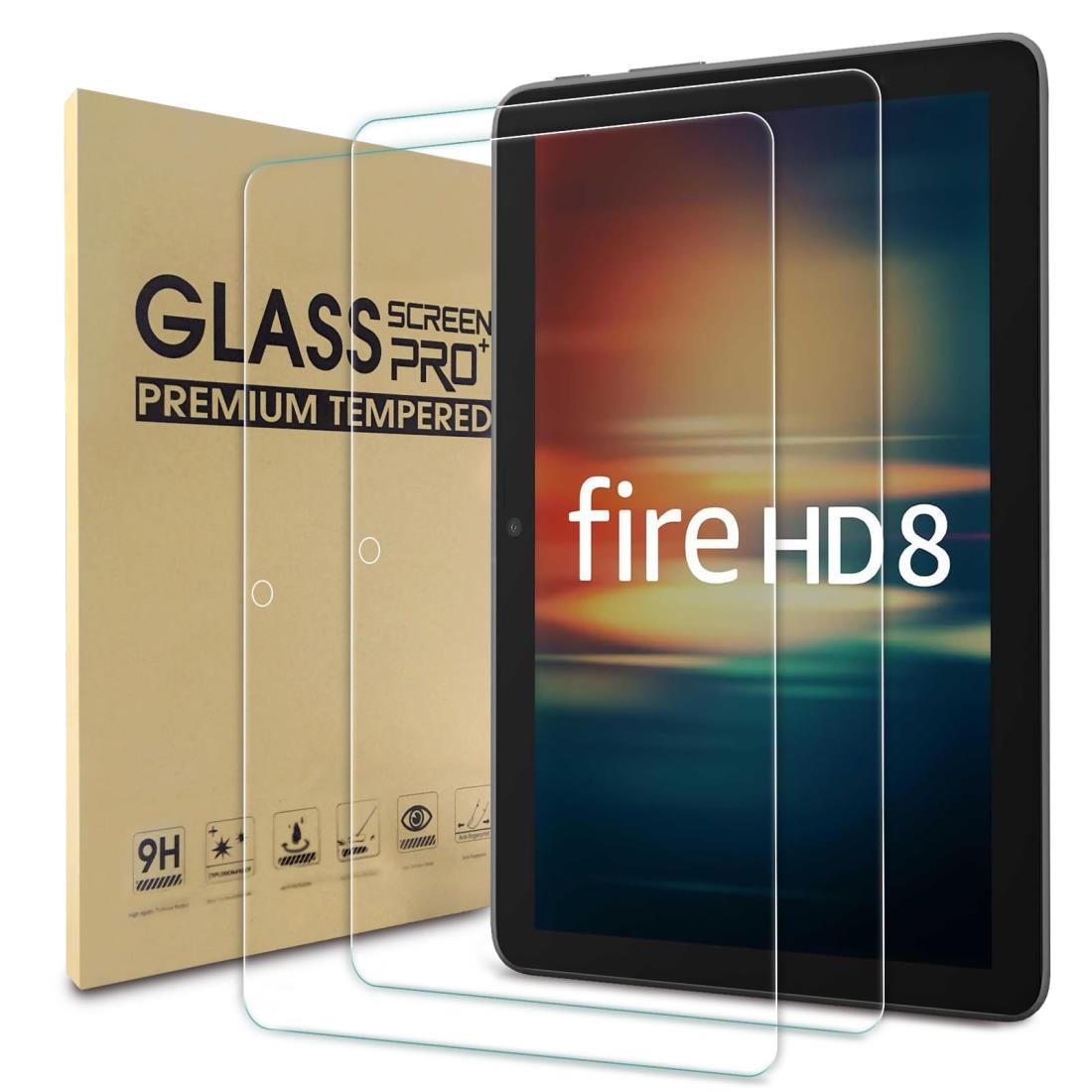 WD&CD Fire HD 8 / 8 Plus （2024 / 2022 / 2020）8インチ 対応 ガラスフィルム [2枚] 強化ガラス 画面保護フィルム Fire HD 8 2024 対応 液晶保護フィルム 硬度9H 高透過率 飛散防止 耐衝撃 貼り付け簡単
