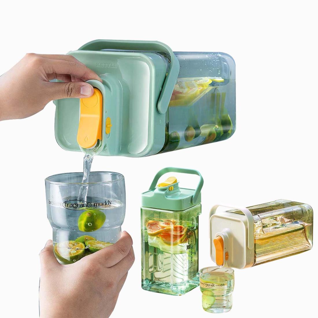 BDB 麦茶ポット ドリンクサーバー ピッチャー お茶ポット 横置き 3.5L 大容量 耐熱 漏れない 冷水筒 プラスチック 蓋付き 広口 洗いやすい 冷蔵庫対応 アウトドア 持ち運び便利(オフホワイト, 3.5L)