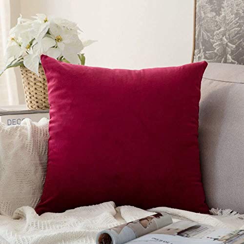 Khooti Two-Sided Decorative Velvet Square Cushion Cover Throw pillow cover for Living Room Couch Diwan single seater Sofa, Colourful Modern 24 x 24 Inches / 61 x 61 cm (Colour - Red)(Set of 1 piece)