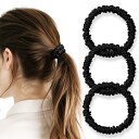 シルク ヘアゴム 3個セット 100%天然シルク 6A級 摩擦軽減 静電気防止 髪に優しい 跡がつかない 髪ゴム 高弾性 シュシュ おしゃれ 大人 女性 IRIYULI (ブラック*3)