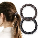 シルク ヘアゴム 2個セット 100%天然シルク 6A級 摩擦軽減 静電気防止 髪に優しい 跡がつかない 髪ゴム 高弾性 シュシュ おしゃれ 大人 女性 IRIYULI (ダークグレー*ガンメタ)