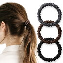 シルク ヘアゴム 3個セット 100%天然シルク 6A級 摩擦軽減 静電気防止 髪に優しい 跡がつかない 髪ゴム 高弾性 シュシュ おしゃれ 大人 女性 IRIYULI (ブラック*ブラウン*ダークグレー)
