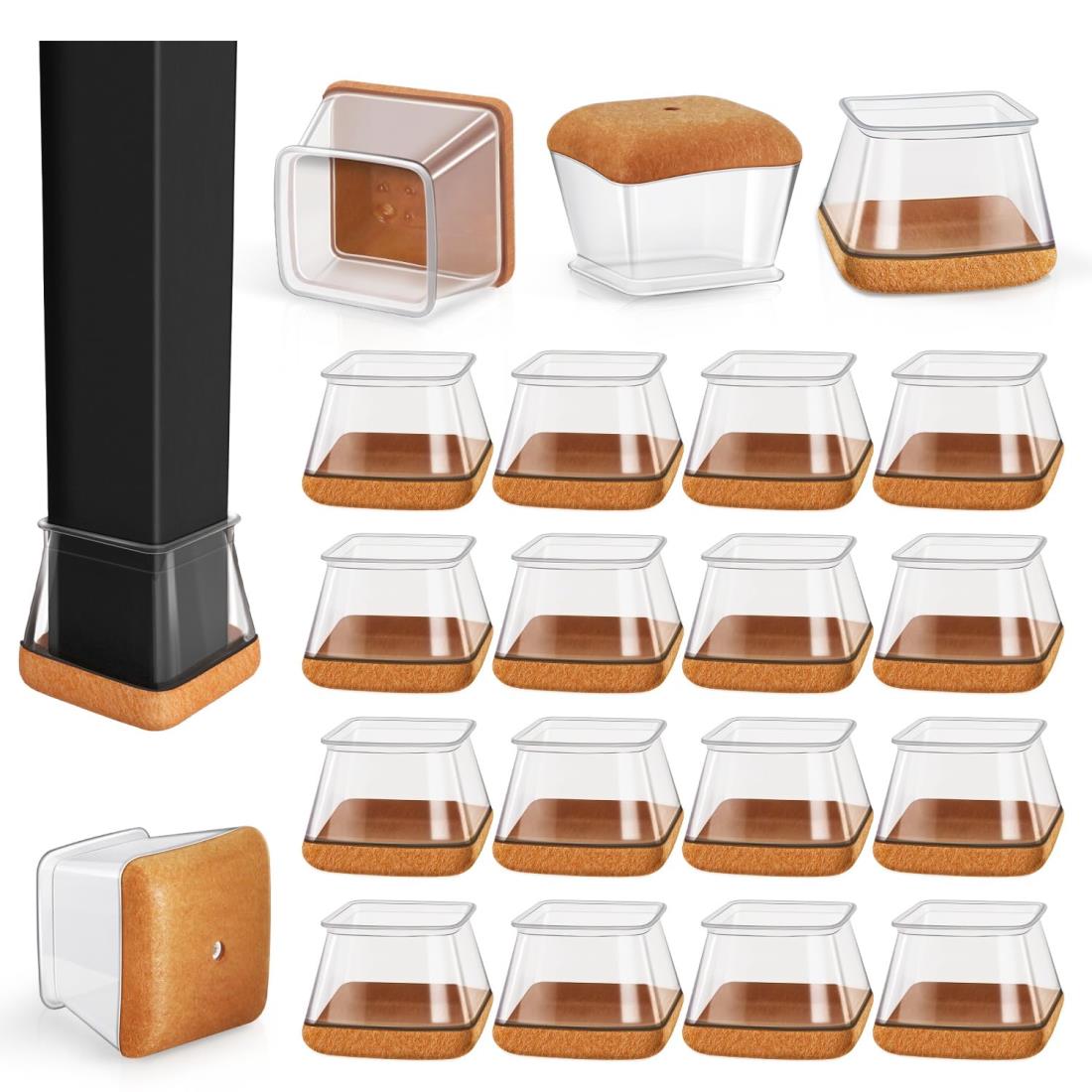 椅子脚カバー四角 椅子の脚カバー椅子脚カバーシリコン 家具足 傷防止 防音 滑り止め 角脚用フェルト巻..