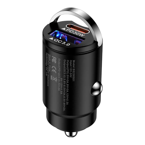 Hootek シガーソケット USB 急速充電 30W 2ポート カーチャージャー 【PD QC3.0対応/USB-C USB-A/超小型】 車 USB シガーソケット シガレット USB 12V/24V車対応 車 充電器 iPhone 15シリーズ Galaxy S24 iPad Pro/Mini/Air Pixel 8Pro Xperia 1V その他 Android対応(ブ