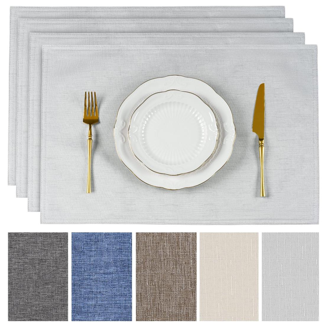 AooHome ランチョンマット 撥水 綿痲類 30x45cm 二層生地 両面使える 無地 和風 断熱 滑り止め おしゃれ 布製 給食 食事マット お手入れ簡単 家庭用 キッチン レストラン 4枚セット グレー