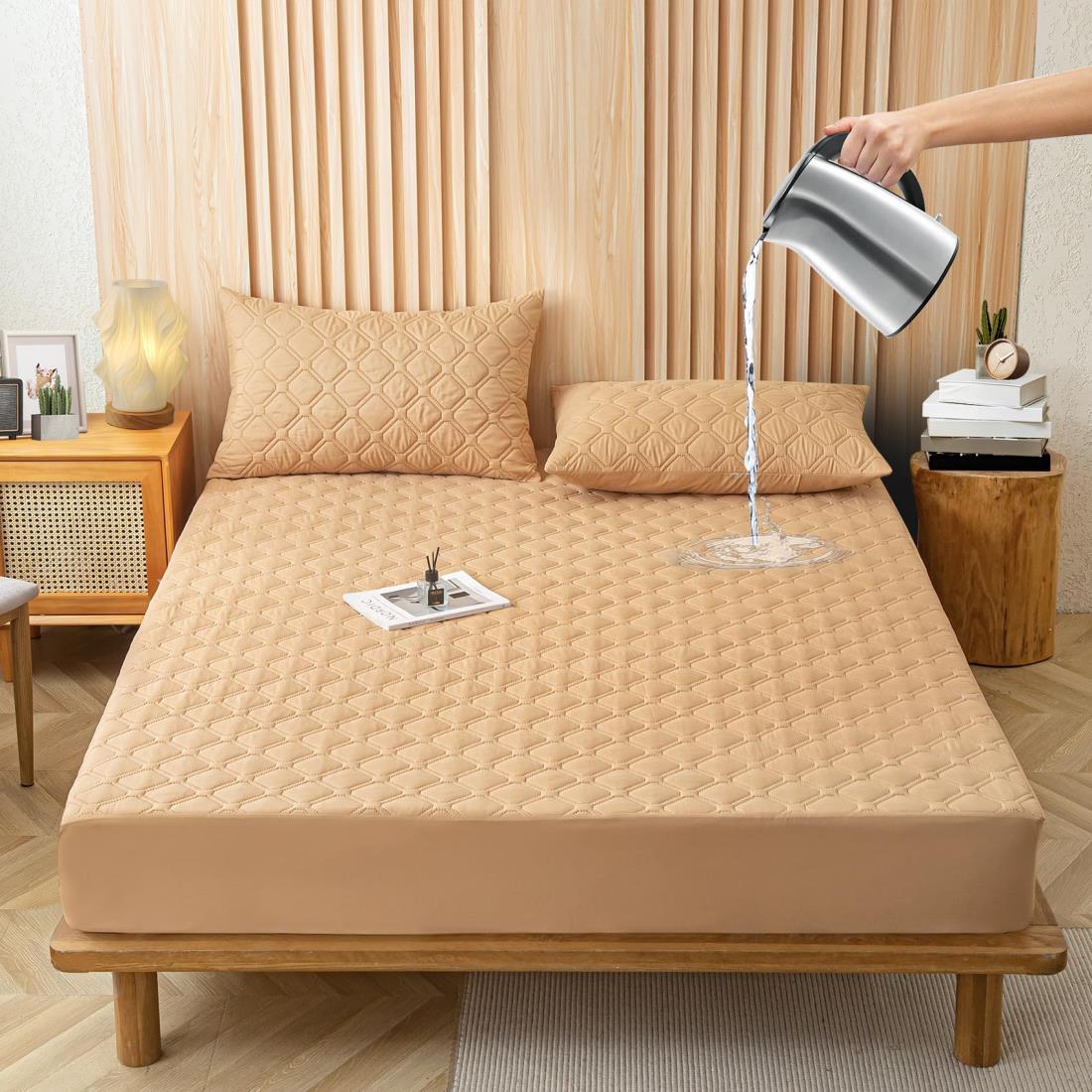 防水ボックスシーツ キング 防水シーツ 吸水速乾ベッドカバー キング やわらかニット シーツ のびのびピタッと ベッドシーツ フィットシーツ 厚さ5 cm～28 cmのマットレスに適しています 抗菌・防臭 マットレスカバー ベッドカバー（キング·180X200*30cm カーキ）