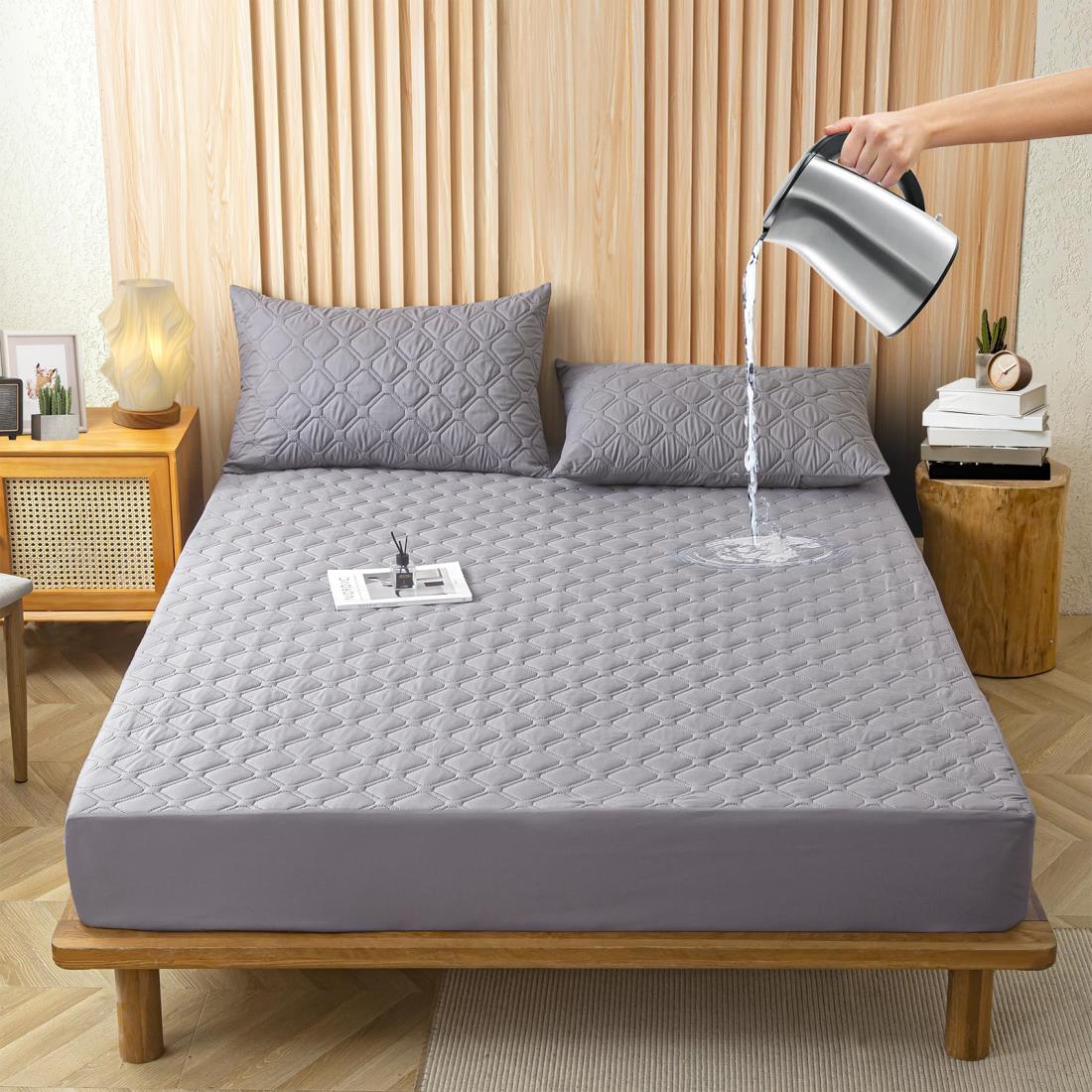 防水ボックスシーツ ダブル防水シーツ 防ダニシーツ ダブルベッド マットレス付き 厚さ5 cm～28 cmのマットレスに適しています 抗菌防臭 通気性 無地 耐久性が高い 毛玉なしベッドシーツ マットレスカバー マットレス ダブル ベッドカバー（ダブル·140X200*30cm グレー）