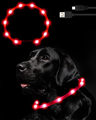 Nayouko 犬光る首 輪 犬 首 輪 光る LED光る首 輪 ライト 夜間 USB充電式 軽量 小型犬 中型犬 大型犬 ペット用品 視認距離400mで夜間も安心 サイズ調節可能 (レッド)