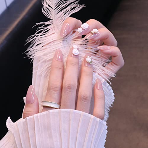 Sun&Beam Nails ネイルチップ オーバル ミディアム ロング ネイル つけ爪 付け爪 人気 かわいい シンプル おしゃれ 中等長 ネイルちっぷ 24枚入 (#4-ミルクティーの色)