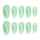 Sun&Beam Nails 手作り ネイルチップ ミディアム ロング アーモンド 無地 若緑 薄緑 キャッツアイ マグネット おしゃれ 付け爪 10枚入 (#123 S)