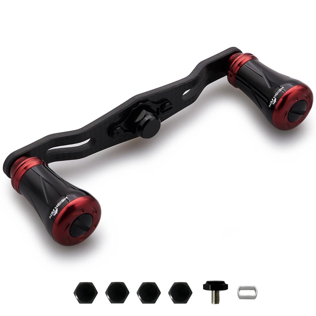 HEIGHTEN 85/95mm リール ハンドル 1.5K炭素布 カーボン シマノ(SHIMANO) ダイワ(DAIWA) アブ(Abu) 通用 ベイトリール 用 Pillar Series (ブラック＆ワインレッド, V2.0-85mm) (995)