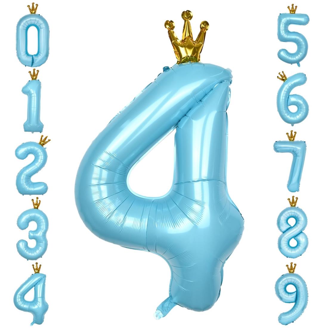 GRESATEK バルーン 数字 風船 誕生日 40インチ 大きい ナンバー4 バースデーバルーン 王冠付き クラウン 飾り付け 結婚式 パーティー 記念日 ウェディング ブルー