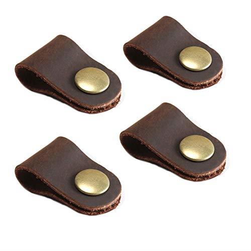 simpleSS ケーブルクリップ 本革 牛革コードクリップ ケーブルホルダー ケーブルをスッキリ整理 コードクリップ 充電ケーブル イヤホンコード 巻取り （4枚入） (ブラウン)