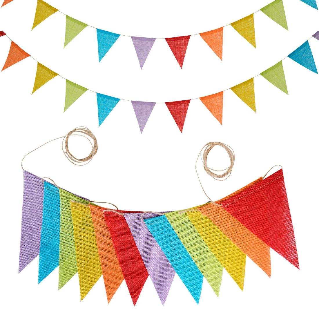 Bethany Home 三角旗 2本セット ガーランド 亜麻 約3.6m長 麻ロープ キャンプフラッグ バナー アウトドア旗 パーティー飾り 誕生日 子供部屋飾り 壁飾り 結婚式 ウエディング 記念日 水洗い可能 可愛い リサイクル可能 写真 デコレーション (虹の色-2PCS)
