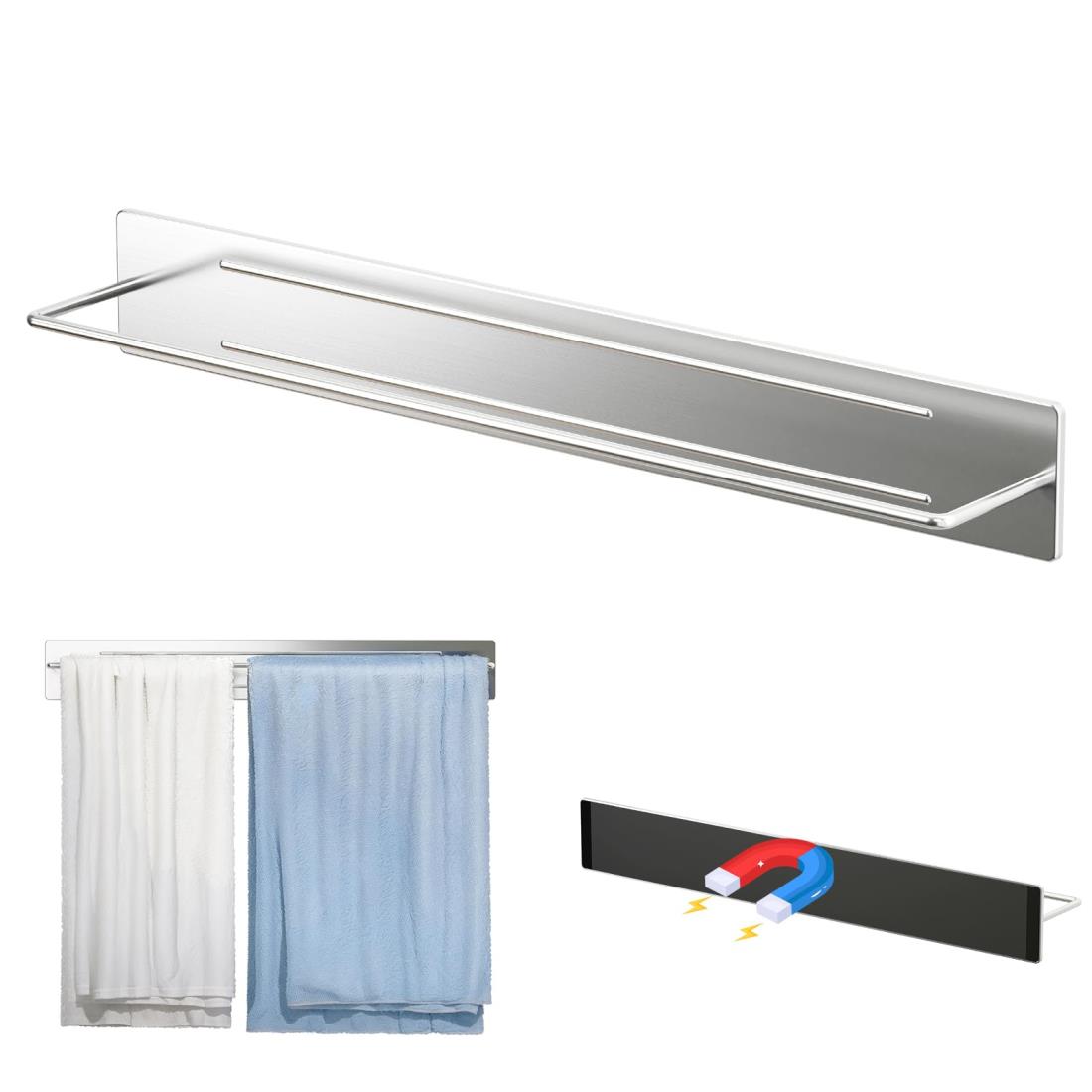 PAVSTINE タオル掛け マグネット タオルハンガー 18-8ステンレス製 タオルバー 錆びにくい マグネットバー お風呂 強力磁石 約W41.5XD5.5XH5.5cm 浴室用タオルかけ たおるかけ ワイド バスルームハンガー キッチン/トイレ/洗面台/洗面所/洗濯機 タオル収納 シルバー