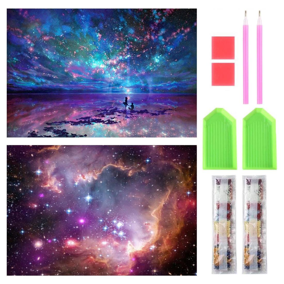 サムコス ダイヤモンドアート キット ダイヤモンドの絵画 2個セット きれい 全面貼り付け ダイヤモンドアート 5D 初心者 大人の子供 DIY 手芸キット 家の壁の装飾 (広大な星空)
